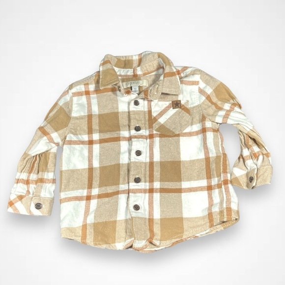 4/$20 George Plaid Tan Button Down Shirt - Picture 1 of 3